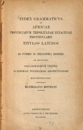 Index grammaticus ad Africae provinicarum Tripolitanae Byzacenae proconsularis titulos Latinos