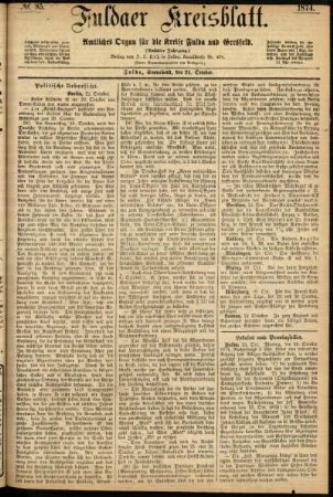 Erste Ausgabe vom Samstag, den 24. Oktober 1874.