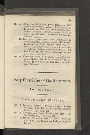 Kupferstiche und Radirungen.