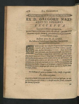 Ex D. Gregorii Nazianzeni Operibus Excerpta.