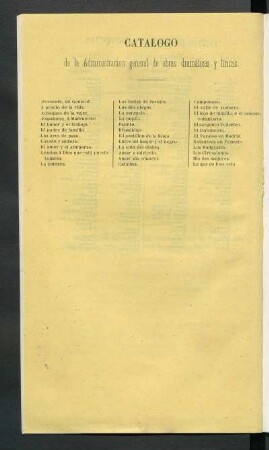 Catálogo de la Administración general de obras dramáticas y líricas