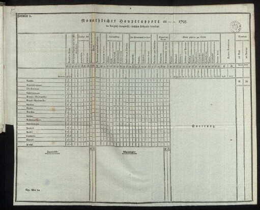 Formular 8. Monathlicher Hauptrapport dd. [...] 1795. der [...] Leibgarde betreffend