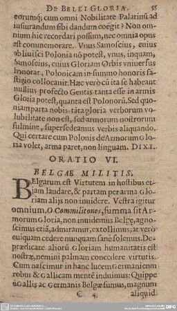 ORATIO VI. BELGAE MILITIS.