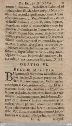 ORATIO VI. BELGAE MILITIS.