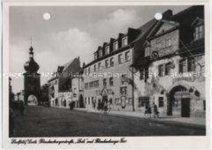 Saalfeld an der Saale, Blankenburger Straße, historische Gaststätte "Das Loch" und Blankenburger Tor