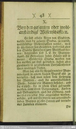 X. Von den galanten oder wohlanständige[n] Wissenschaften