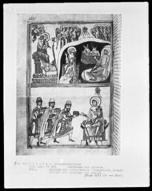 Exodus und Matthäusevangelium mit Glossen — Zwei Miniaturen auf einer Seite