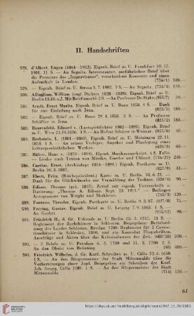 II. Handschriften (Nr. 578-653)