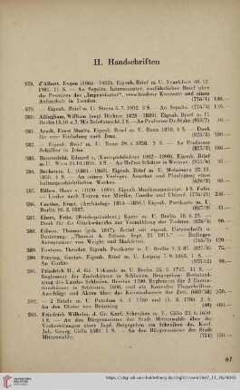 II. Handschriften (Nr. 578-653)