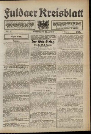 Erste Ausgabe vom Samstag, den 16. Januar 1915.
