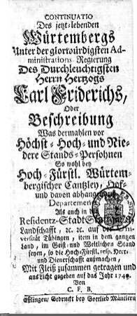 1741: Württembergisches Adressbuch, 1741