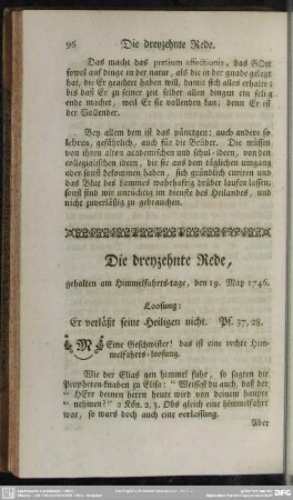 Die dreyzehnte Rede, gehalten am Himmelfahrts-tage, den 19. May 1746