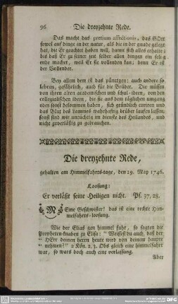 Die dreyzehnte Rede, gehalten am Himmelfahrts-tage, den 19. May 1746
