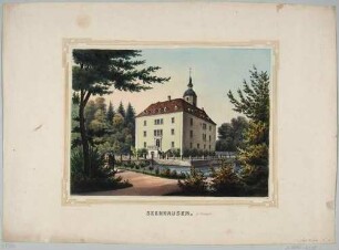 Das Schloss Seerhausen (Stauchitz-Seerhausen) bei Riesa, Blatt aus dem Album der Rittergüter und Schlösser im Königreiche Sachsen