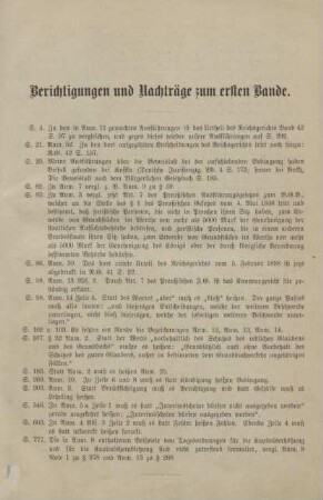 Berichtigungen und Nachträge zum ersten Bande