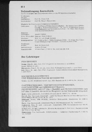 Teilstudiengang Journalistik
