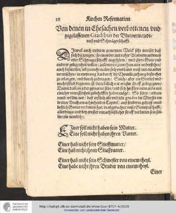 Von denen in Ehesachen verbottenen und zugelassenen Gradibus der Blutverwandtnuß und Schwägerschafft