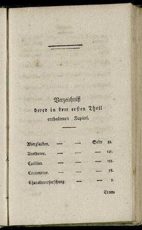 Verzeichniß derer in dem ersten Theil enthaltenen Kapitel.