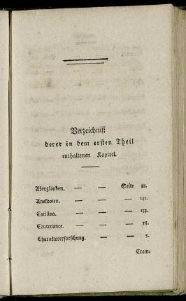 Verzeichniß derer in dem ersten Theil enthaltenen Kapitel.