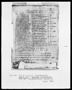 Annales Corbeienses, fol. 10v: Kalendarische Textseite