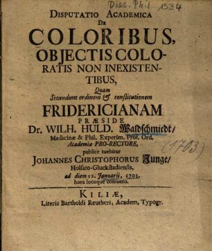 Disputatio Academica De Coloribus, Objectis Coloratis Non Inexistentibus