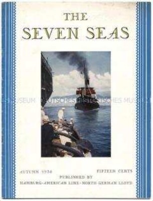 Quartalszeitschrift des Norddeutschen Lloyd "The Seven Seas" u.a. mit Porträtfotos von Transatlantik-Passagieren