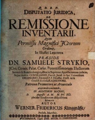 Disp. iur. de remissione inventarii