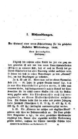Der Entwurf einer neuen Schulordnung für die gelehrten Anstalten Württembergs. 1848 : Fortsetzung
