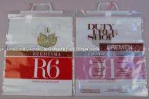 Tragetasche (Duty Free Shop Bremen) mit Werbeaufdruck für "R6"-Zigaretten