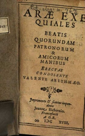 Arae exequiales beatis quorundam patronorum et amicor. Manibus erecta