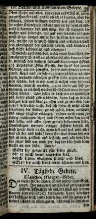 IV. Tägliche Gebete. - V. Gebete in allerley Anliegen.
