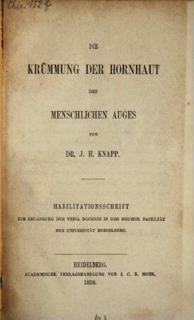 Die Krümmung der Hornhaut des menschlichen Auges : Habilitationsschrift. (Mit 2 Tafeln)