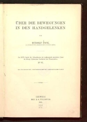 Über die Bewegungen in den Handgelenken : [vorgetragen für die Abhandlungen am 4. Februar 1901]
