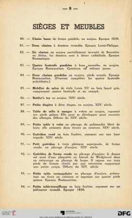 Sièges et meubles (Nr. 80-107)