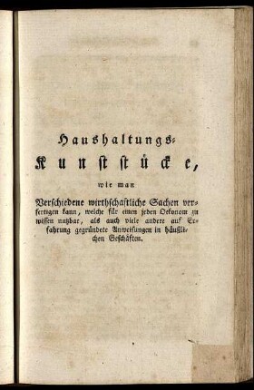 Haushaltungs- Kunststücke, ...