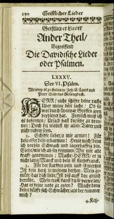 Geistlicher Lieder Ander Theil/ Begreiffend Die Davidische Lieder oder Psalmen.