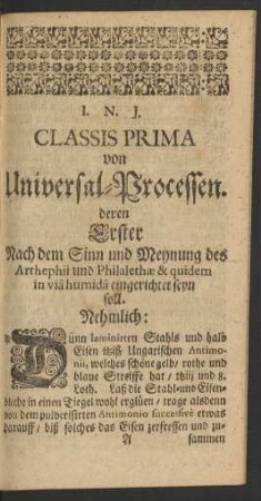 Classis Prima von Universal-Processen