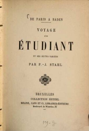 De Paris à Baden : Voyage d'un étudiant et ses suites variées