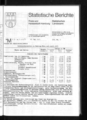 Verbraucherpreise in Hamburg März und April 1977 : Lfd. Nr. 5