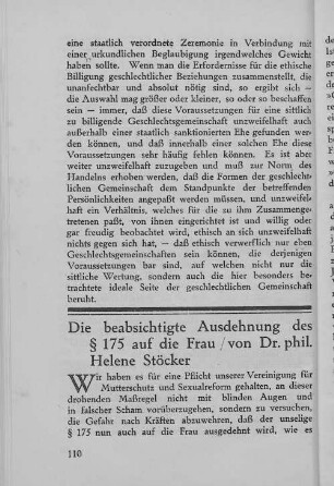 Die beabsichtigte Ausdehnung des § 175 auf die Frau
