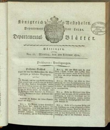 Nro. 11. Montag, den 5ten Februar 1810 [-] Nro. 20. Donnerstag, den 8ten März 1810