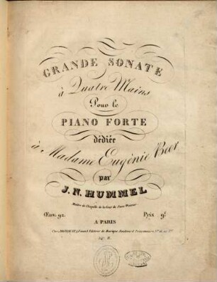 Grande sonate à quatre mains pour le piano forte : oeuv. 92