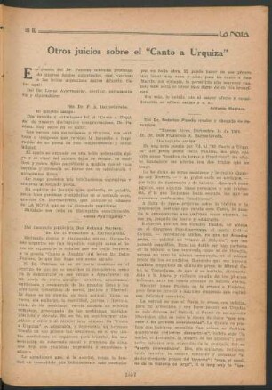 Otros juicios sobre el "canto a Urquiza"