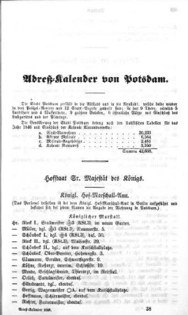 Adreß-Kalender von Potsdam