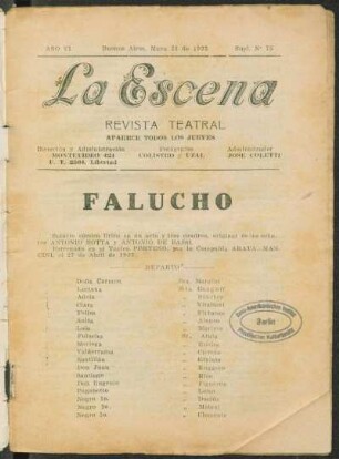 Falucho : sainete cómico lírico en un acto y tres cuadros