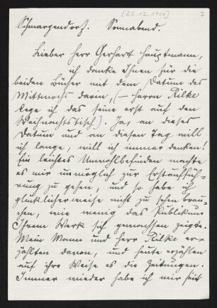 Brief von Lou Andreas-Salomé an Gerhart Hauptmann
