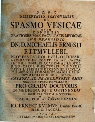 Diss. inaug. de spasmo vesicae