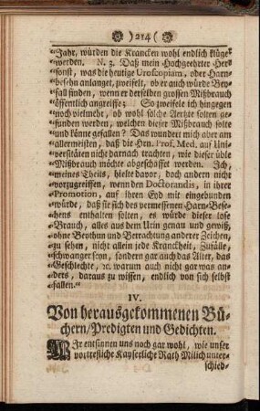 IV. Von herausgekommenen Büchern/ Predigten und Gedichten.