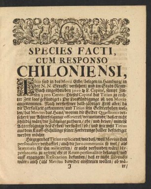 Species Facti, Cum Responso Chiloniensi ...