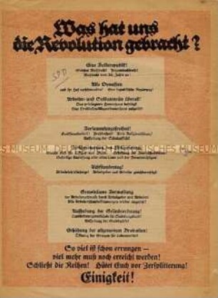 Propagandaschrift zu den Ergebnissen der Novemberrevolution aus sozialdemokratischer Sicht